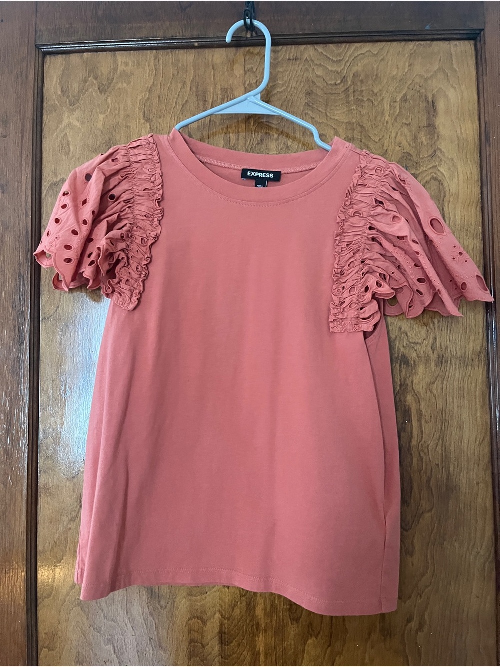 Express Coral Pink Eyelet Ruffle Sleeve Tee